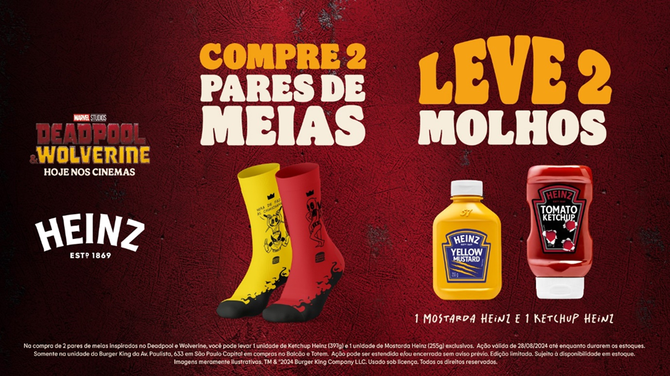 Burger King e Heinz: ação inédita com Deadpool & Wolverine